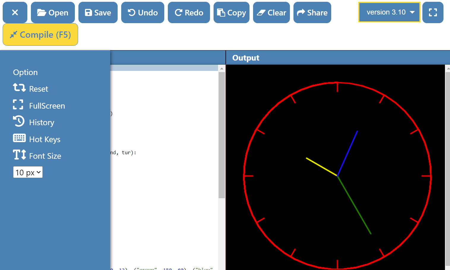 screenshot of Python Online Compiler